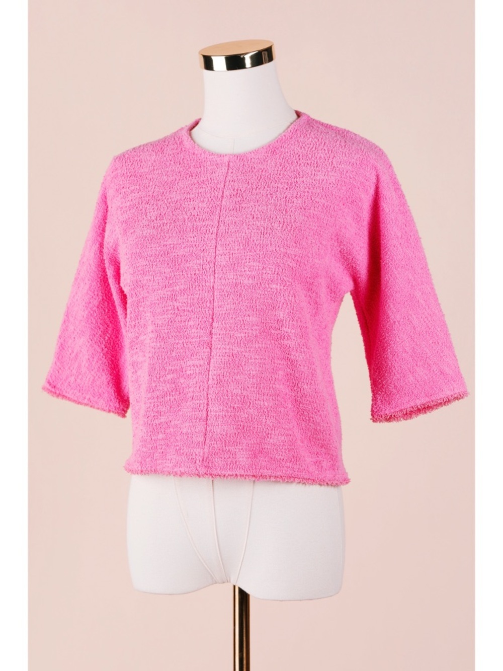 Sz M Zara Bubblegum Pink Co-Ord Structured Cropped Jacquard 3/4 Sleeve Top EUC